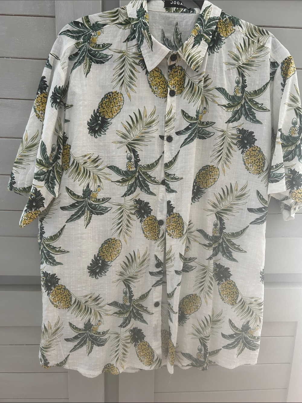 Men's White Pineapple Print Short-Sleeve Shirt
